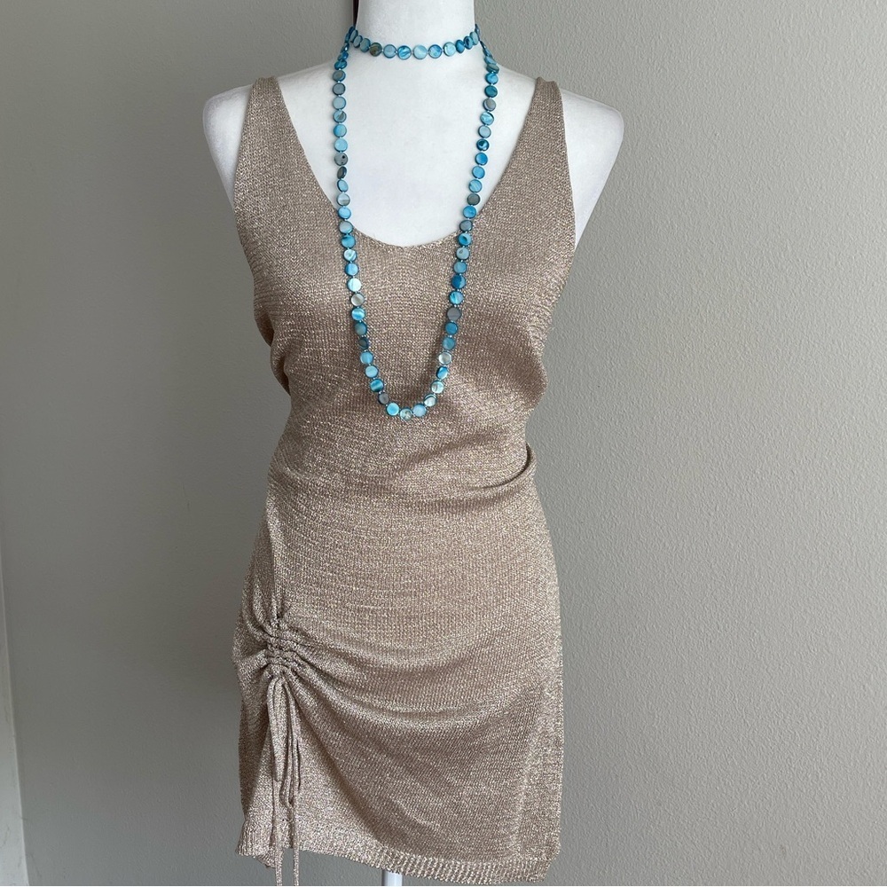 NWT Gold Metallic Beach Sleeveless Ruched Dress Size XL